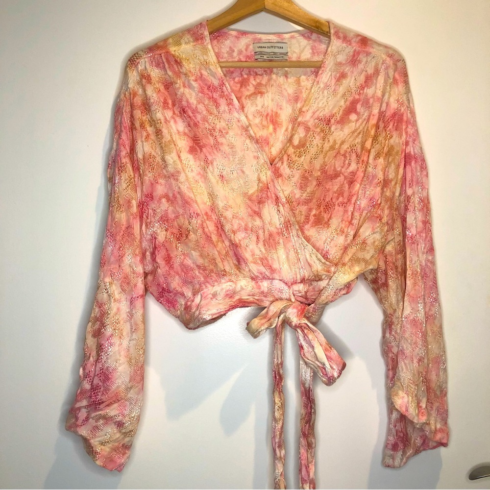 NWT Urban Outfitters 2 Tone Pink M Boho front tie blouse